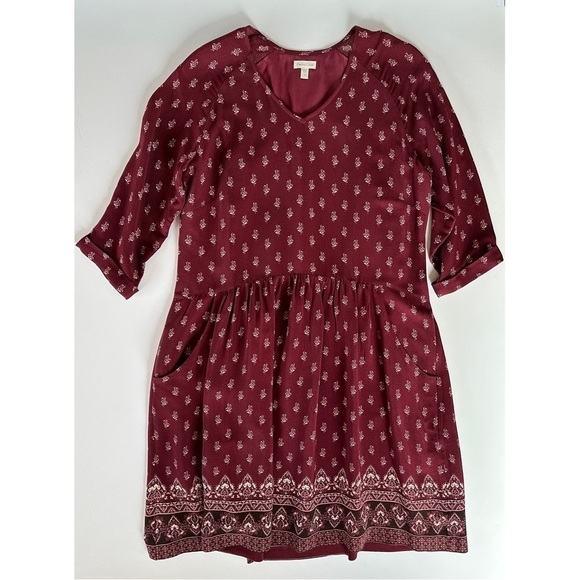 Garnet Hill Maroon Midi Dress with Cream Accents - Picture 6 of 15